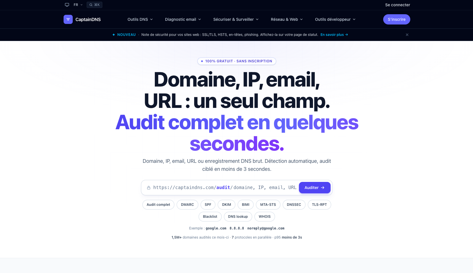 Capture d'écran du site CaptainDNS