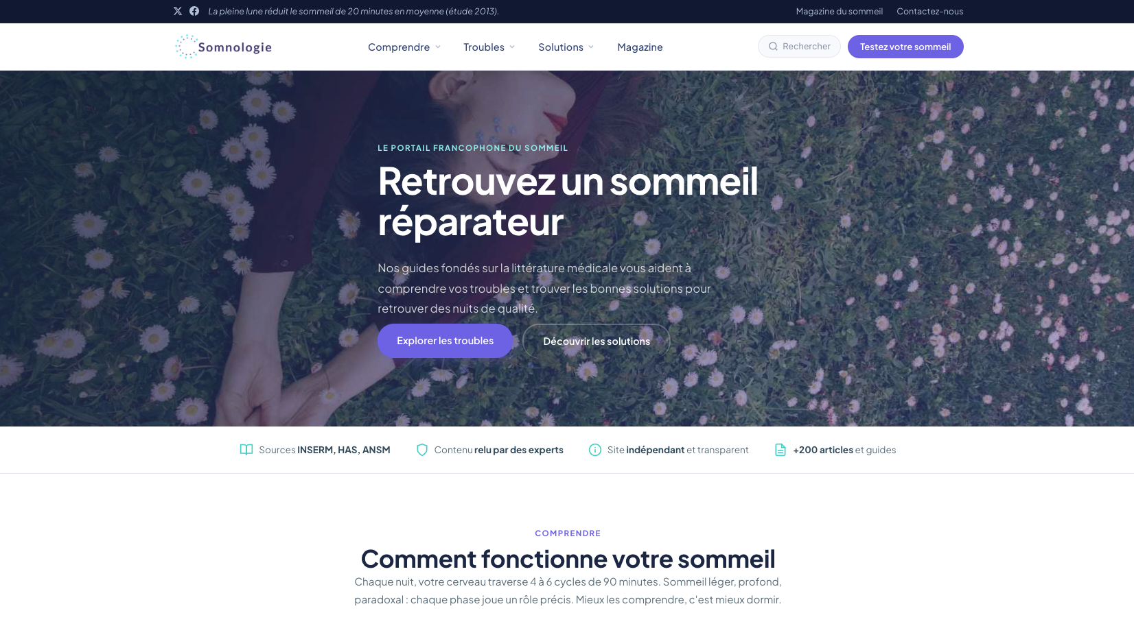 Capture d'écran du site Somnologie